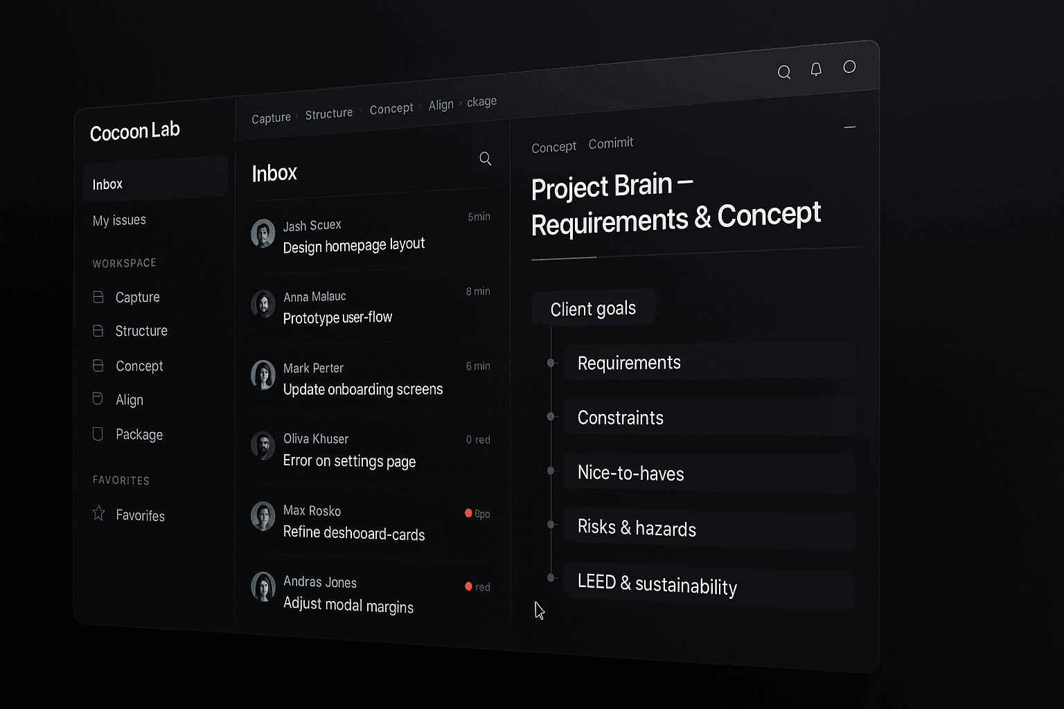 Cocoon workspace with a live brief and zoning-aware options